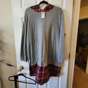 Charlotte Rouse Sweatshirt Dress Plus 3x Grey and Red Plaid Hoodie